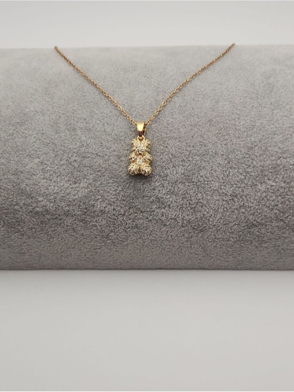 18k Gold Plated Stainless Steel Teddy Bear Necklace | Zircon Pave Bear Pendant